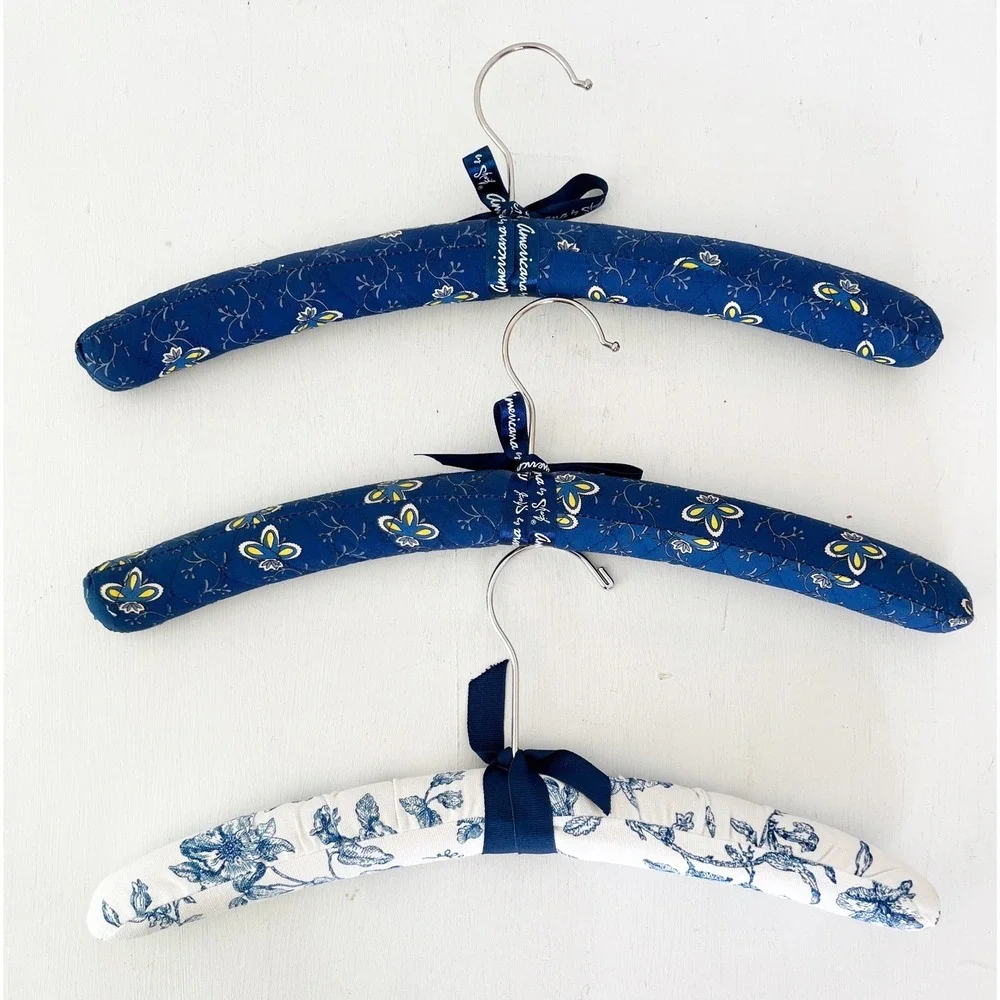 Vera Bradley Padded Hangers Blue White Floral Quilted Set of 3